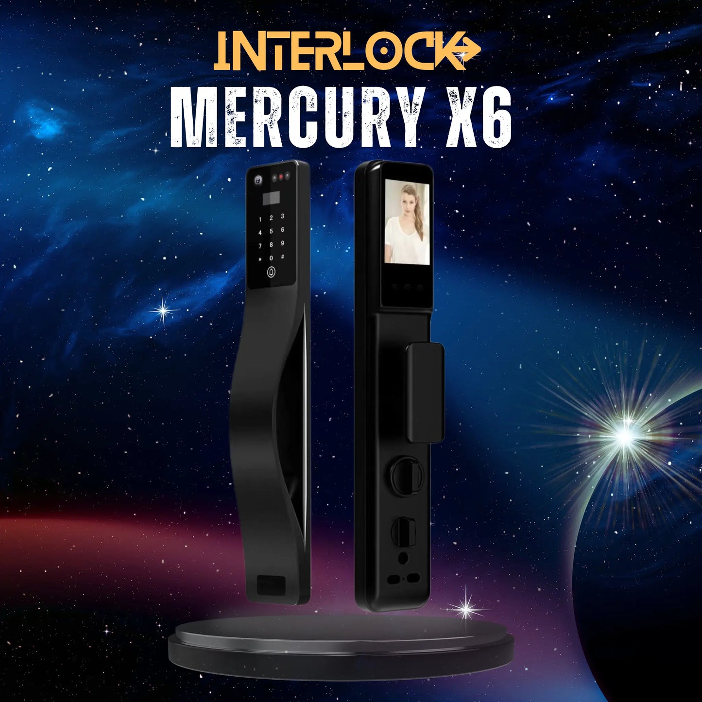 Interlock Mercury X6 Smart Digital Door Lock with HD Door Viewer and Facial and Palm Vein Recognition. All new Singapore 2025.