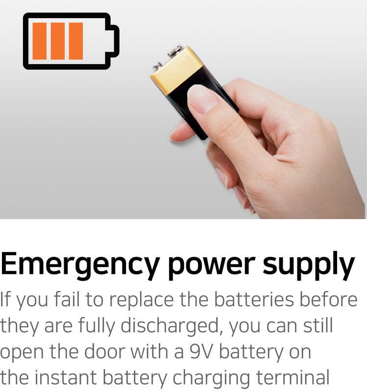 Samsung DR900: Emergency Power Supply to charge lock if battery is dead