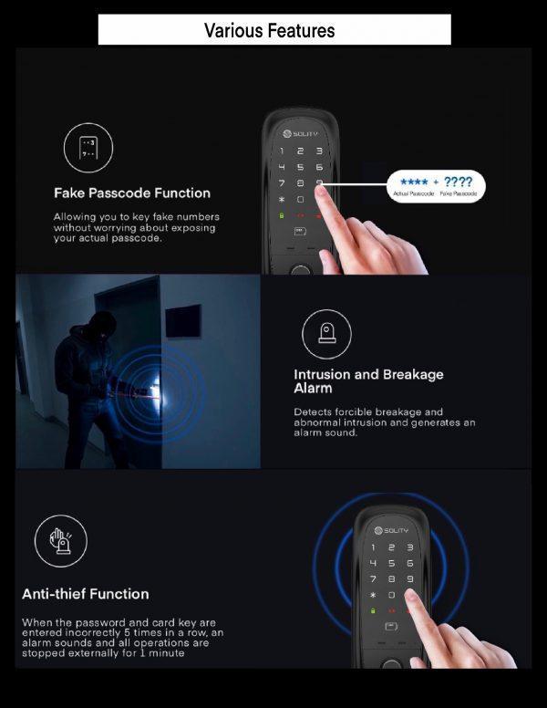 Solity GD-65B: Safety Features including fake passcode function, intrusion and breakage alarm, anti-theif function