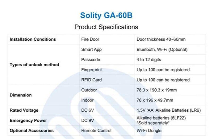 Soiity GA60B: Product Specifications