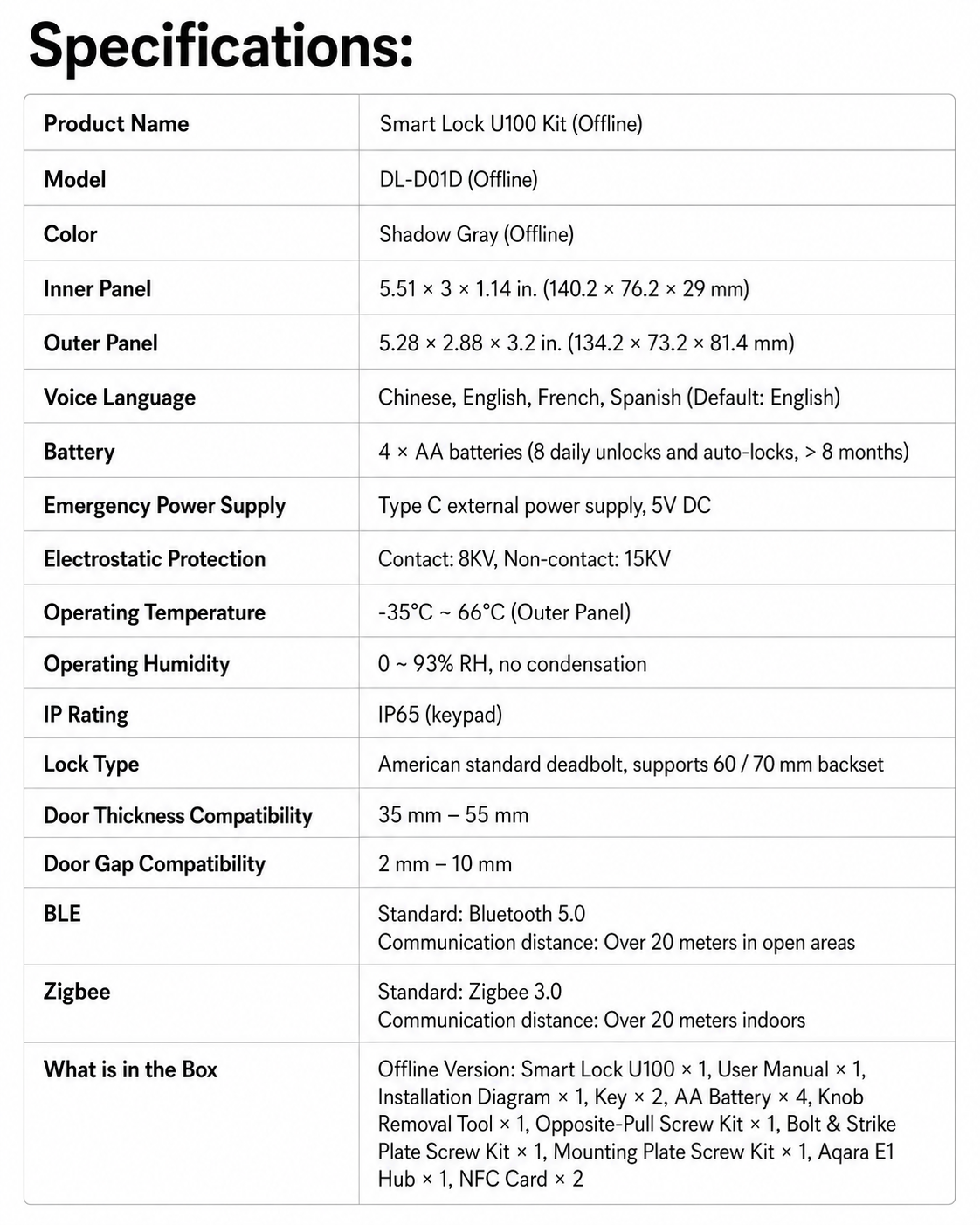 Aqara Smart Door & Gate Lock Bundle product specification image