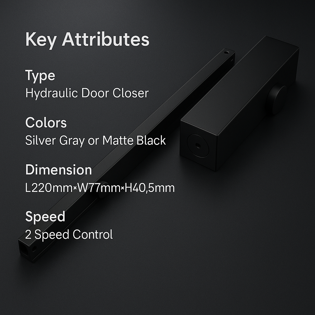 Interlock Exposed Door Closer with Sliding Arm – Adjustable Soft Close with Hold Open product specification image
