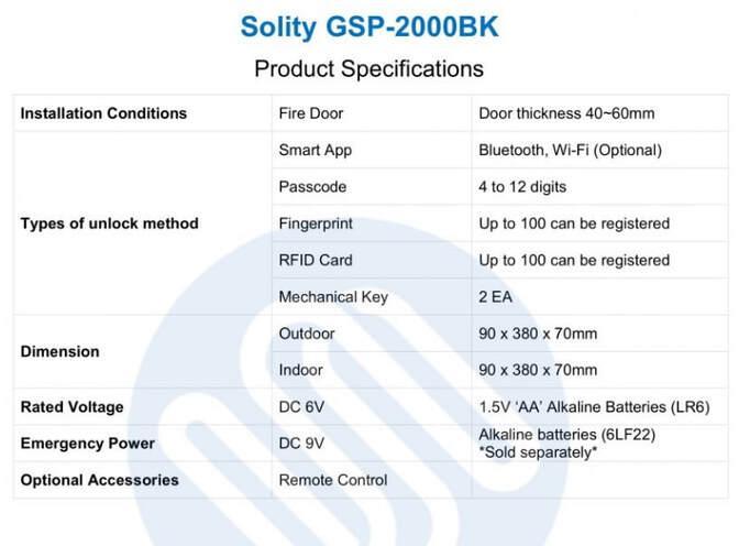 Solity GSP2000: Product Specifications