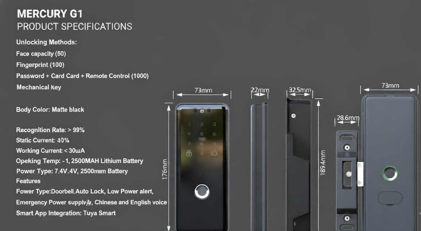 Interlock Mercury G1 Digital Gate Lock product specification image