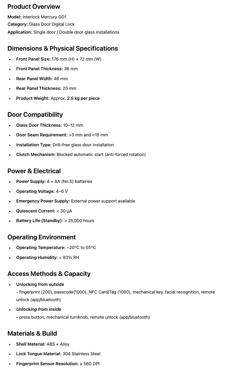 Interlock Mercury SD1 滑动门锁 product specification image