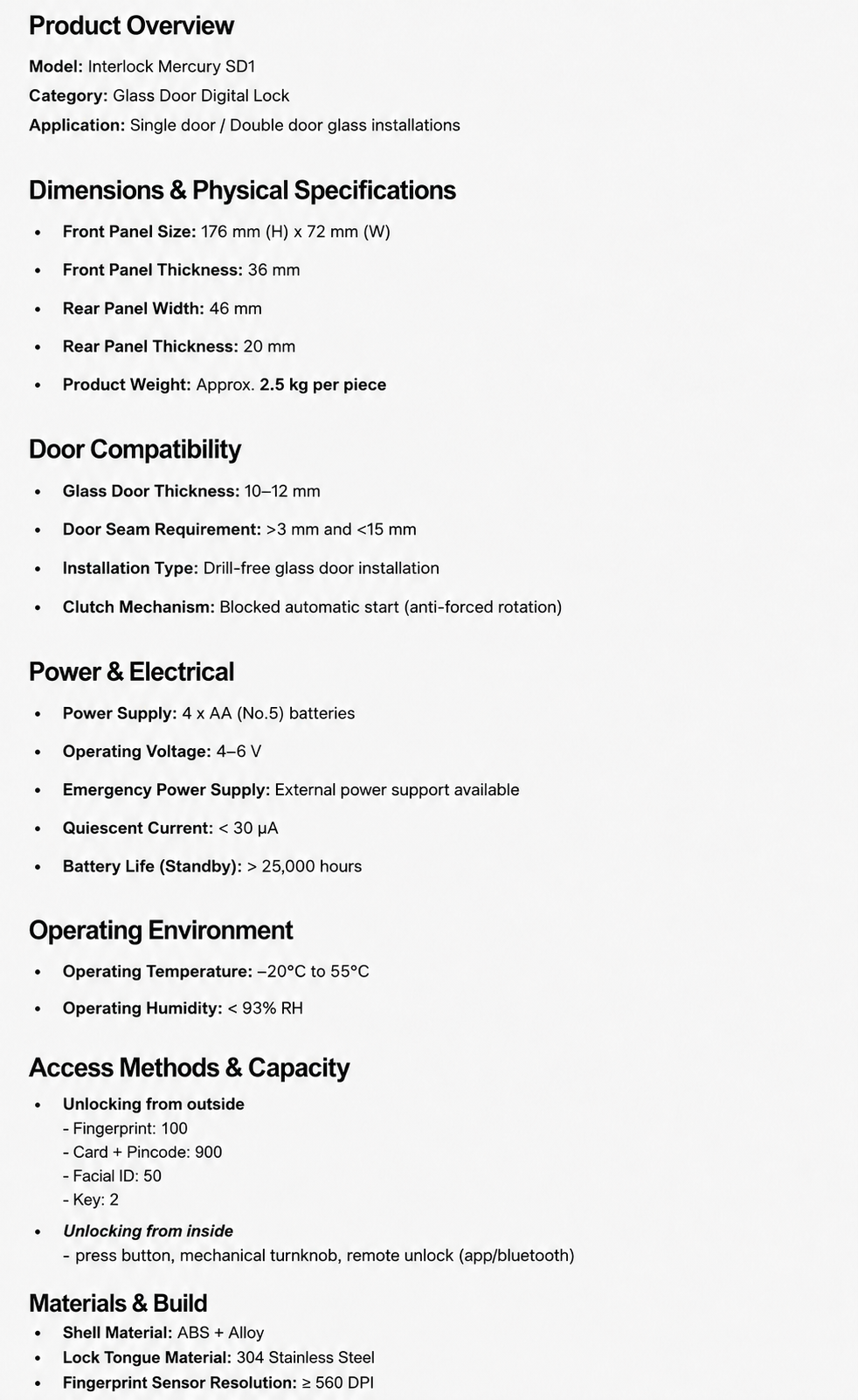Interlock Mercury SD1 滑动门锁 product specification image
