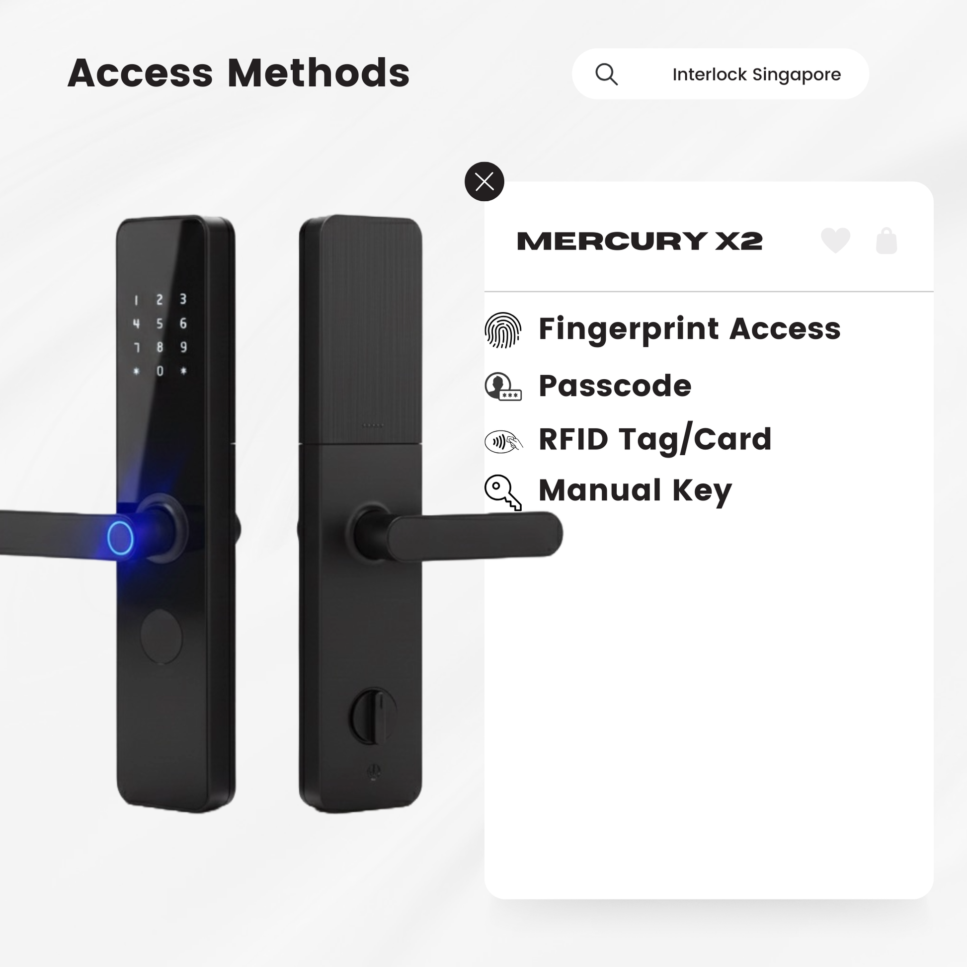 Interlock Mercury X2 Simple 4 in 1 Access with Fingerprint, Passcode, RFID Card and Key