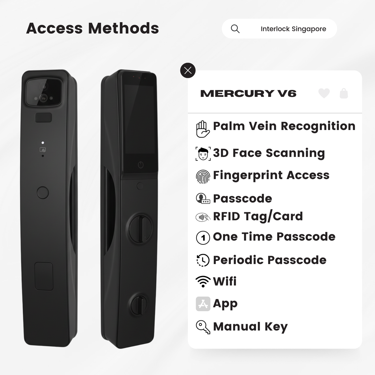 Interlock Mercury V6 Dual Battery Smart Lock | 3D Face + Night Vision