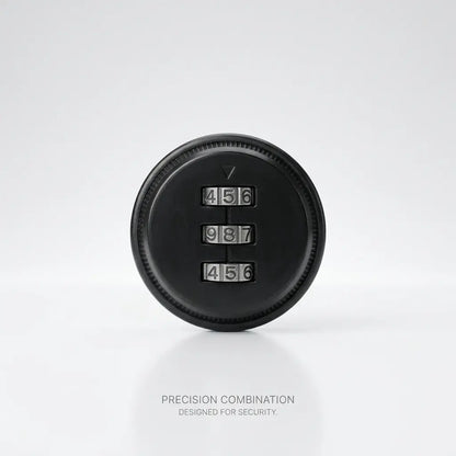 A round black combination lock with three numeric dials showing 456, 987, and 456, photographed on a clean white studio background with a faint reflection below.