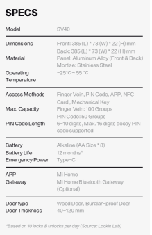Lockin SV40 Digital Door Lock product specification image
