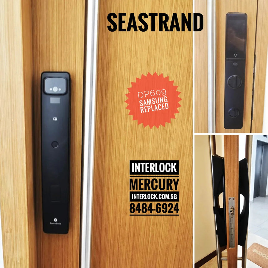 Interlock Mercury V6 replacing an old Samsung DP609 digital lock at Seastrand condo