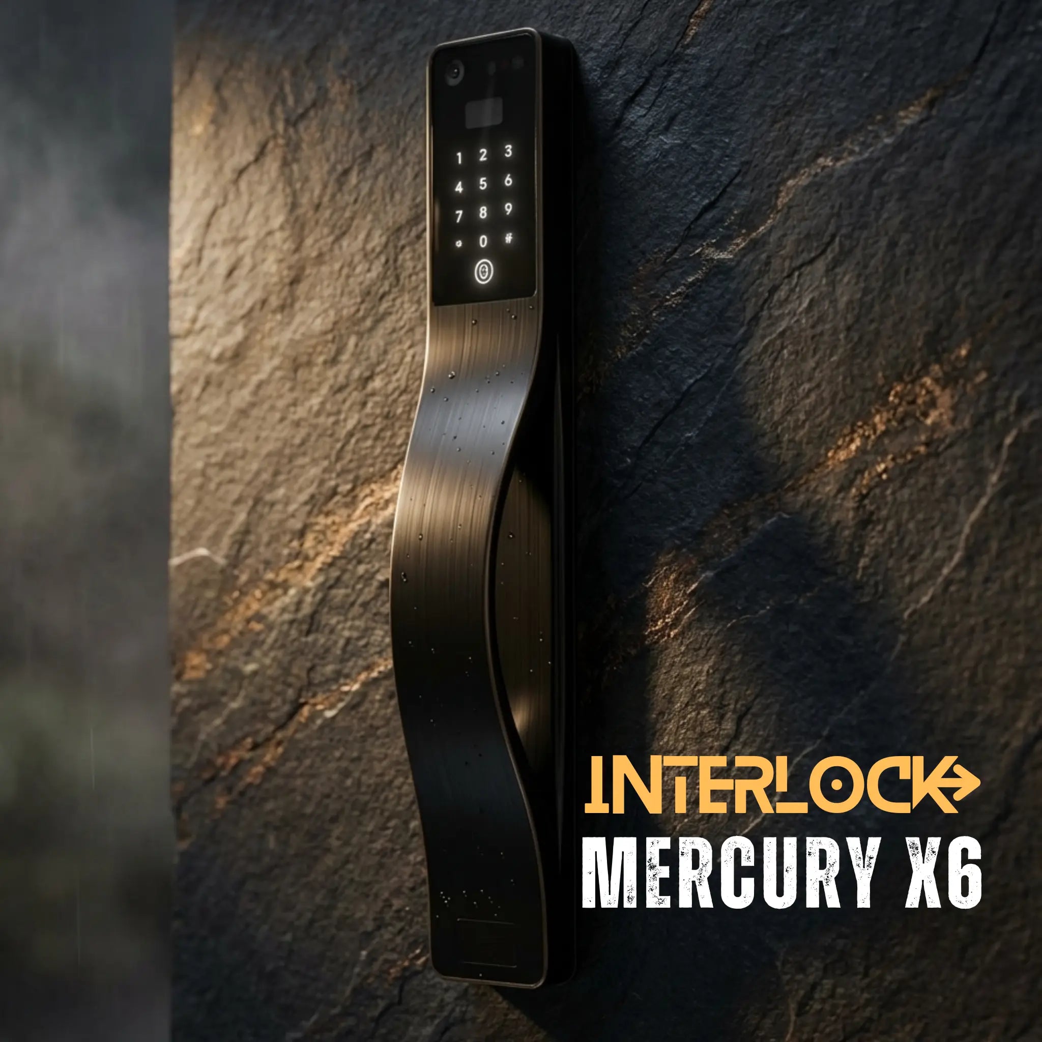 Interlock Mercury X6 smart digital door lock aluminium alloy body - tempered glass touch keypad - stainless steel latch Matte Black - Facial & Palm Vein Recognition | Interlock