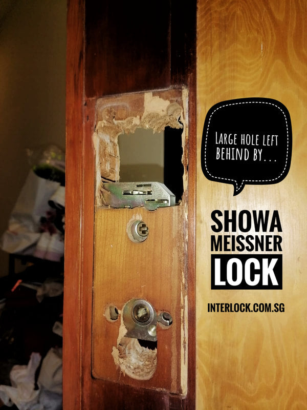 Showa Meisnner Replacement leaves a large hole on the door. Only specific locks such as solity and gateman can be installed on it.