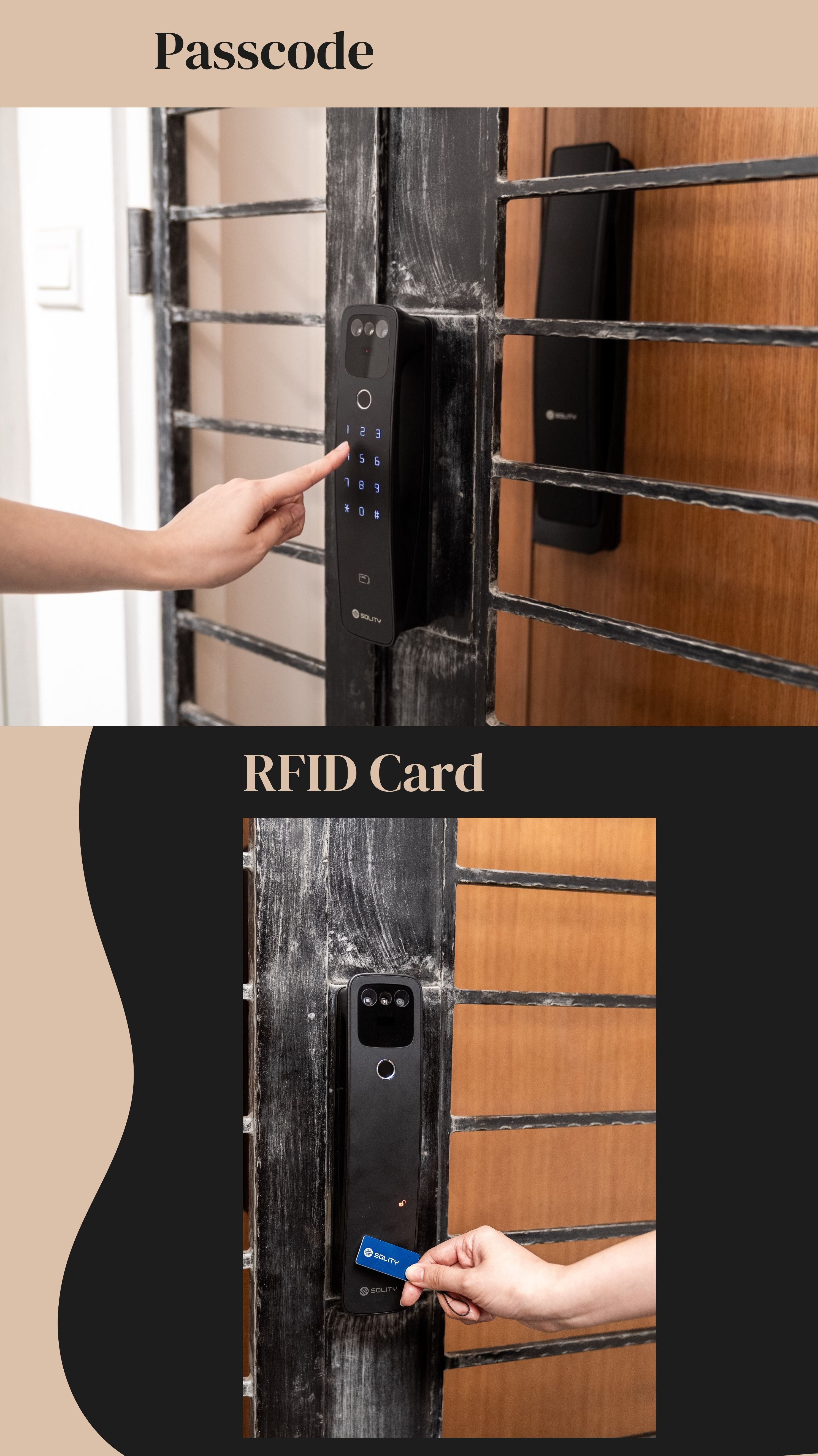Solity G1 Gate Lock: Passcode and RFID Card Unlock Method