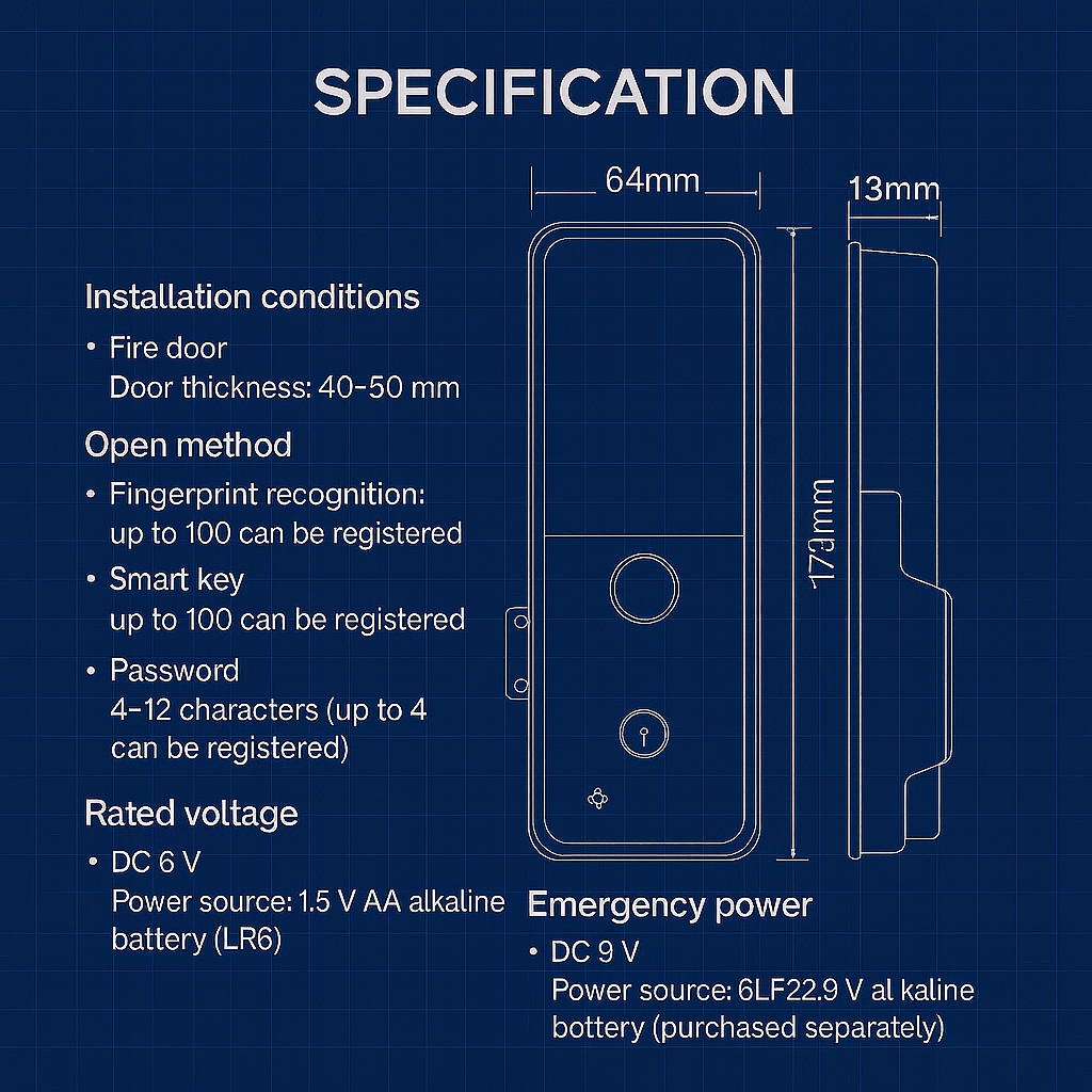 Solity Welkom WR-303B Digital Door Lock product specification image